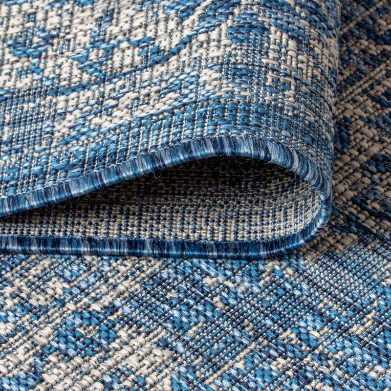 Leonora Bohemian Textured Weave Floral Navy/Gray Indoor/Outdoor Rug, Square 3'11"