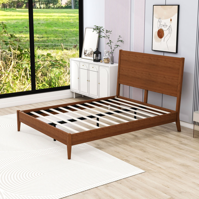 Base de lit plateforme avec tête de lit, Noyer, Grand lit