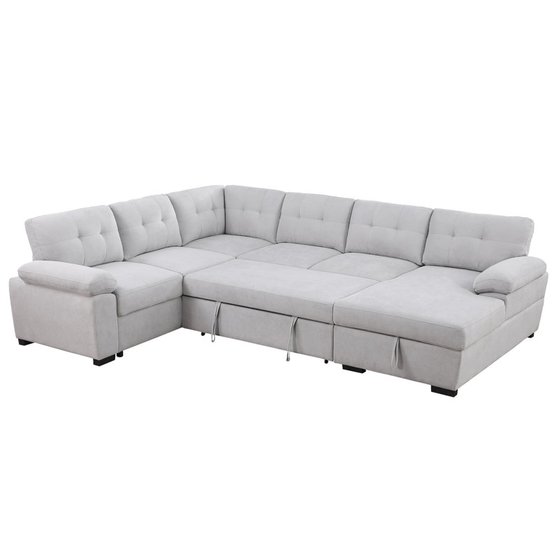 Sectional w/ pull out bed, Light Gray Polyester Blend
