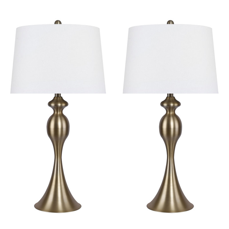 Ensemble de lampes de table en métal 27 po avec abat-jour empire en lin Kateryn, Nickel brossé, Gris moyen