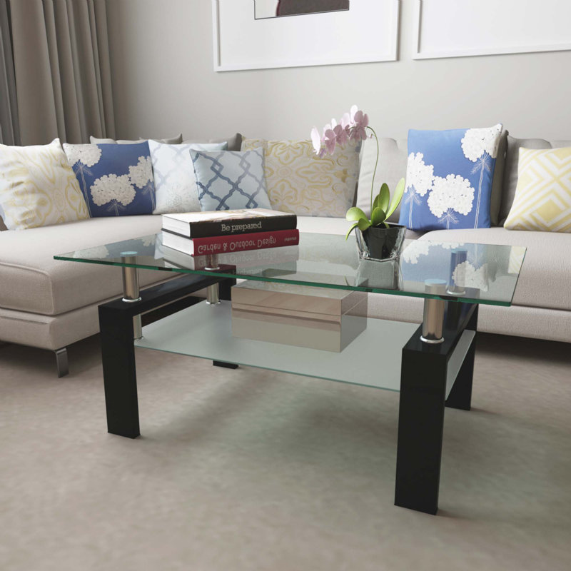Table basse rectangulaire en verre transparent, Noir