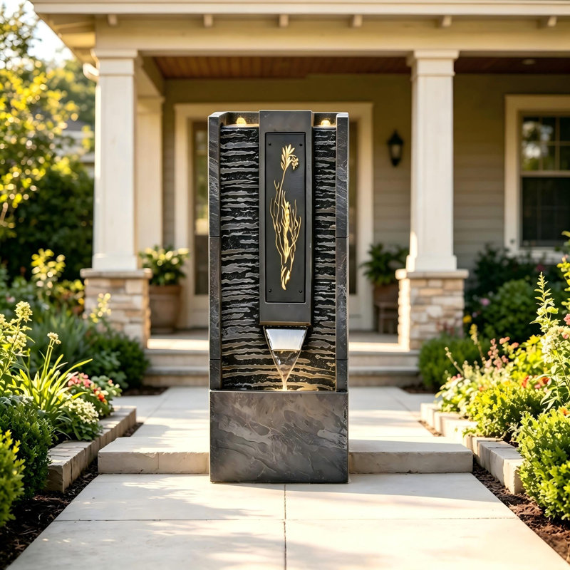 39"H Modern Resin Indoor Outdoor Floor Water Fountain with LED Lights