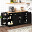 Table de salle à manger extensible avec buffet de rangement noir multifonctionnel, plateau spacieux pour un espace de comptoir supplémentaire, ouverture de 180 portes, charnières et buffet noirs amortis, support de charge adéquat,