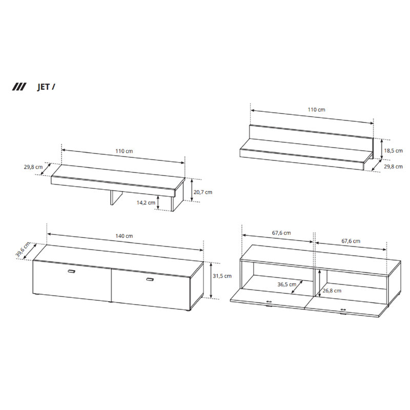 Soundwell Unfinished Entertainment Centre for TVs up to 48", Oak/Grey