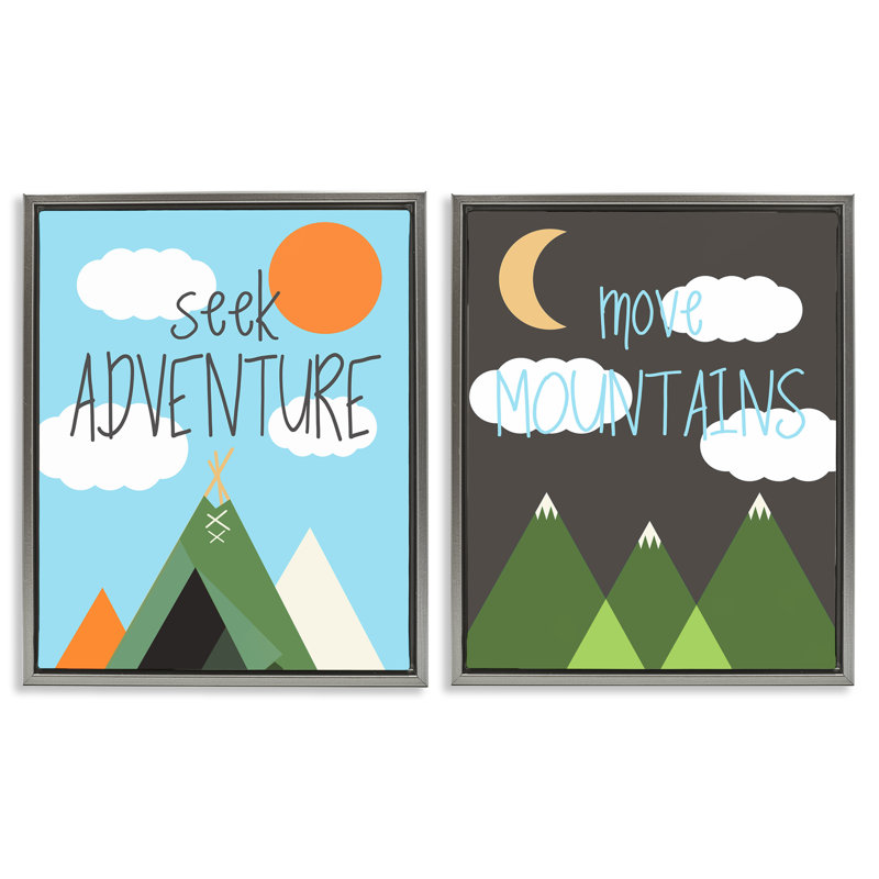Ensemble de 2 toiles flottantes Seek Adventure Move Mountains, H 31 po x l 25 po, Cadre flottant gris lustré