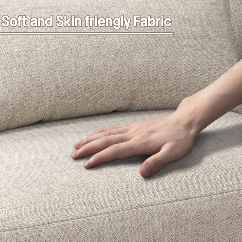 5 - Piece Sectional Sofa With Ottoman, Beige Linen Blend
