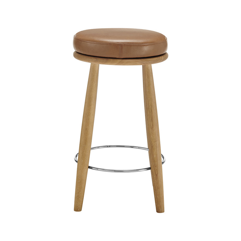 Nazrana Backless Swivel Counter Stool, Brown/Faux Leather