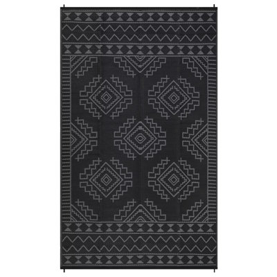 Large Outdoor Rug 8x10 Ft Waterproof Plastic Straw Rug Reversible Geometric Patio Carpet, Foldable Portable Camping Mat Picnic Mat with Stakes & Bag