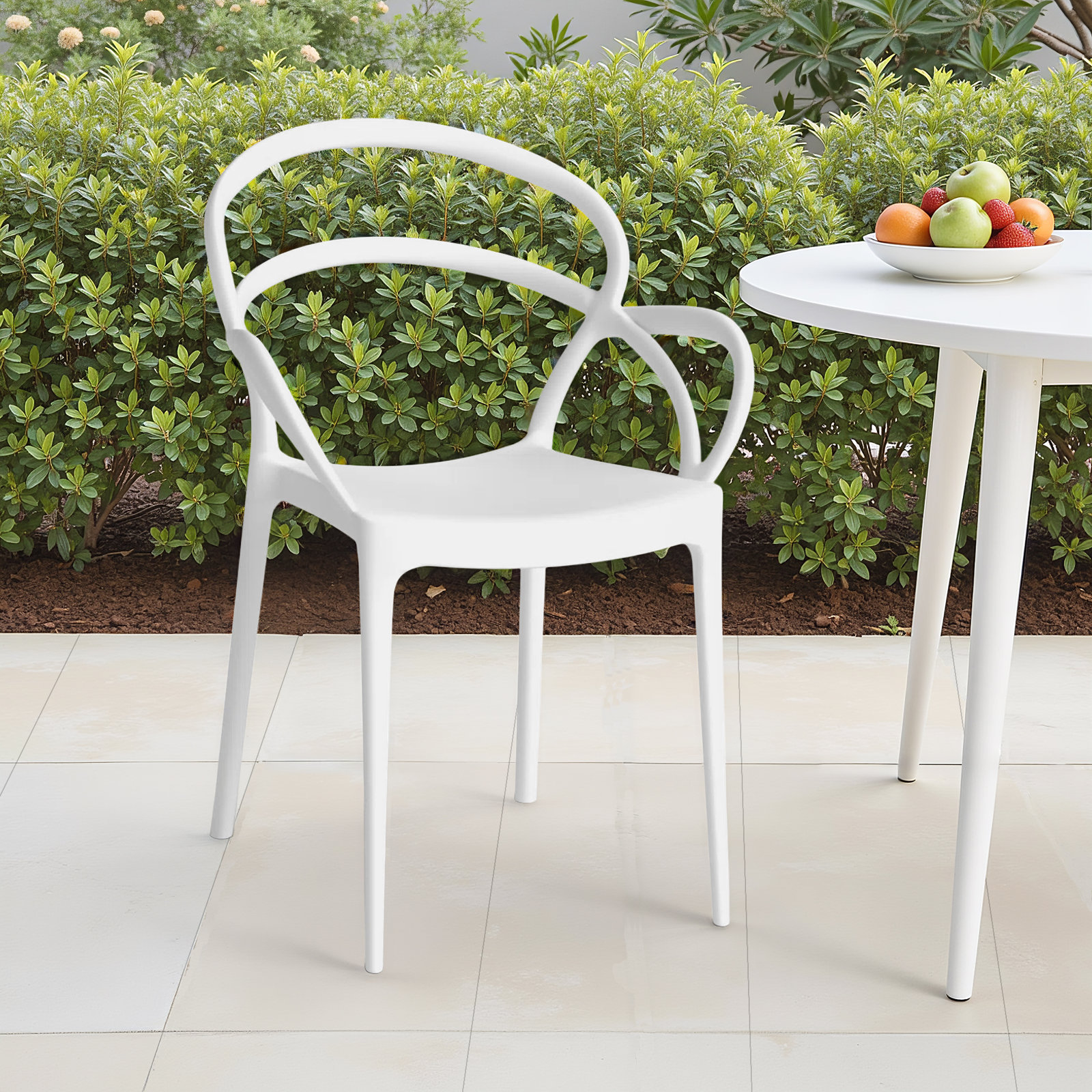 Farrah Stacking Patio Dining Armchair, White
