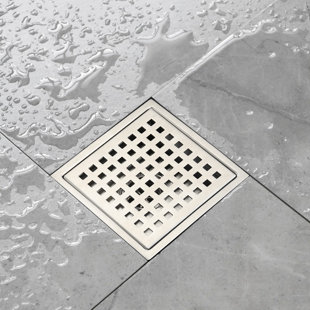 6 Inch Square Shower Floor Drain, Anti-Rust Surface Treatment Easy Removable Grate