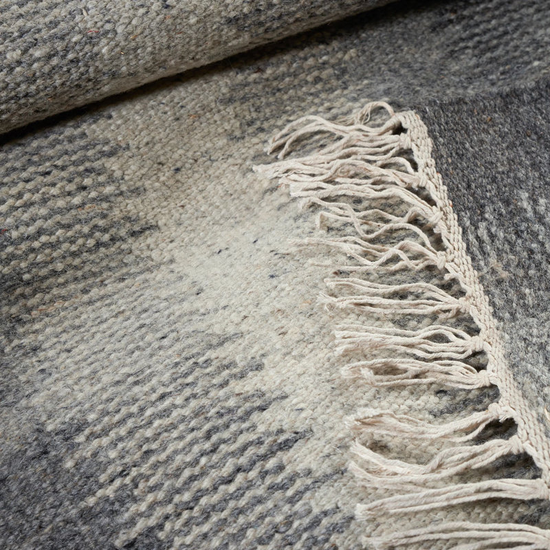 Ronan Ikat Grey Handwoven Wool Rug, Rectangle 9'6" x 13'6"