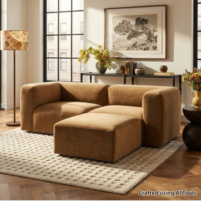73" Performance Velvet Modular Sectional Sofa With Ottoman
