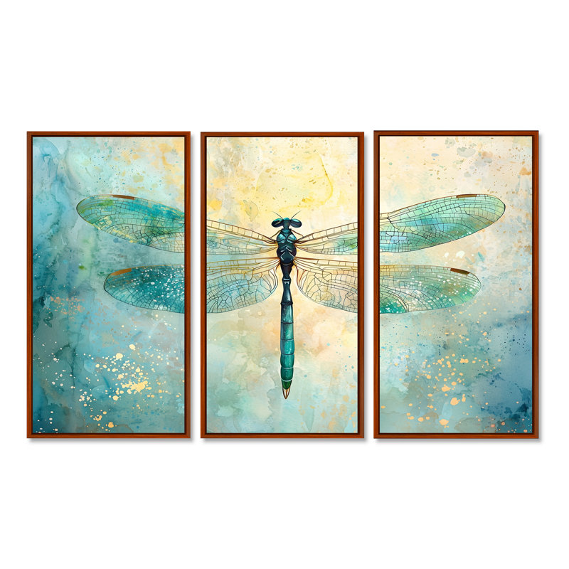 Emerald Dragonfly Iridescent Wings I - ensemble de reproductions d'art mural libellule, Brown, 28" H x 36" W