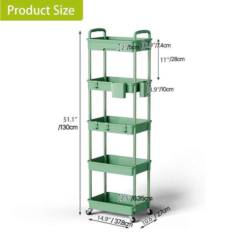 Chariot de rangement roulant, étagère mobile à 5 niveaux, Vert