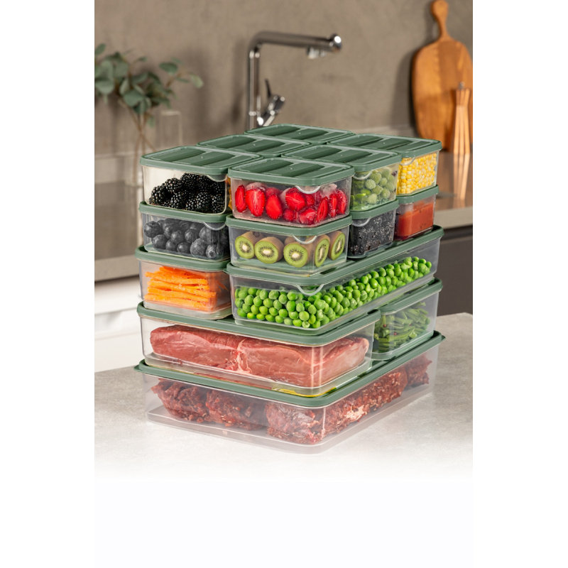 Versatile Storage Box Set (17 Pieces), Green Plastic, Includes 2 x 4.3 x 11.8 in (1.8 qt), 2 x 9.1 x 5.5 in (1.8 qt), 12 x 3.5 x 4.1 in (0.9 qt), 1 x 9.1 x 11.6 in (3.7 qt) | Dishwasher Safe, Durable & Space-Saving Design for Home Organization