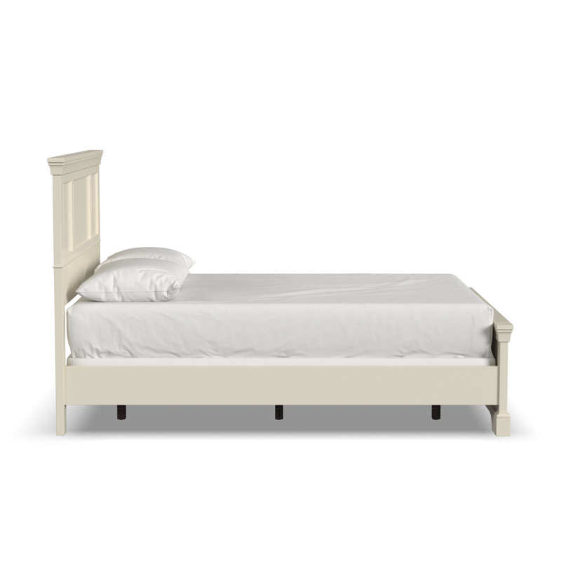 Lit standard en bois massif Auriel, Blanc cassé, Grand