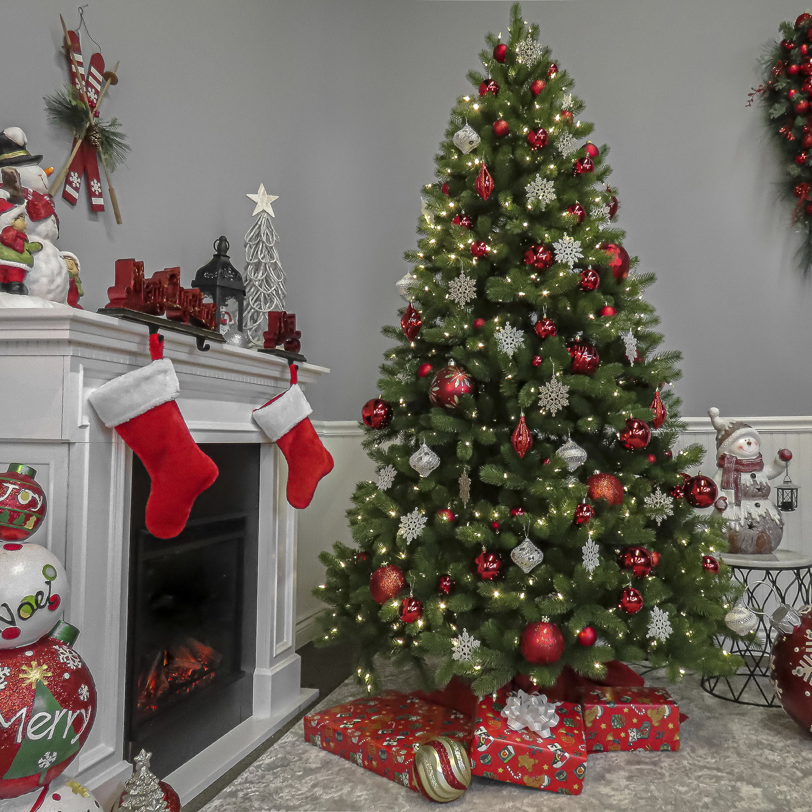 Douglas Flocked 6.5' Pre-Lit Fir Christmas Tree, 7.5'