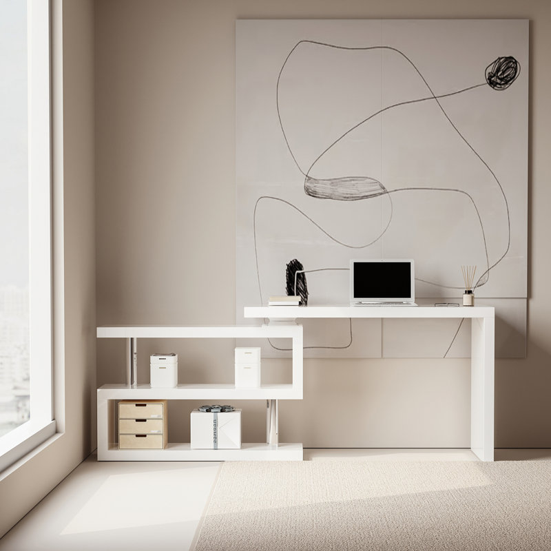 Bureau moderne à plateau pivotant de L 47 po, Blanc