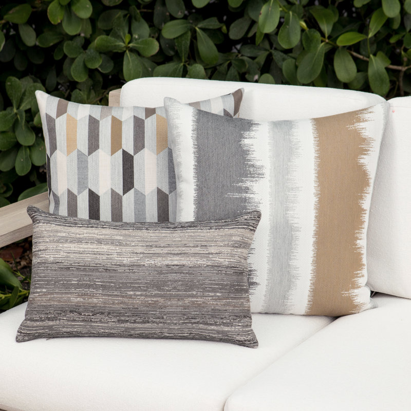 Textured Sunbrella® Lumbar Rectangular Outdoor Throw Pillow Cover & Insert, Grigio