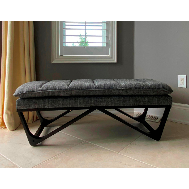 SEAT4U Kenhorst Grey PU Upholstered Pillow Top Bedroom Wooden Bench, Grey, Black