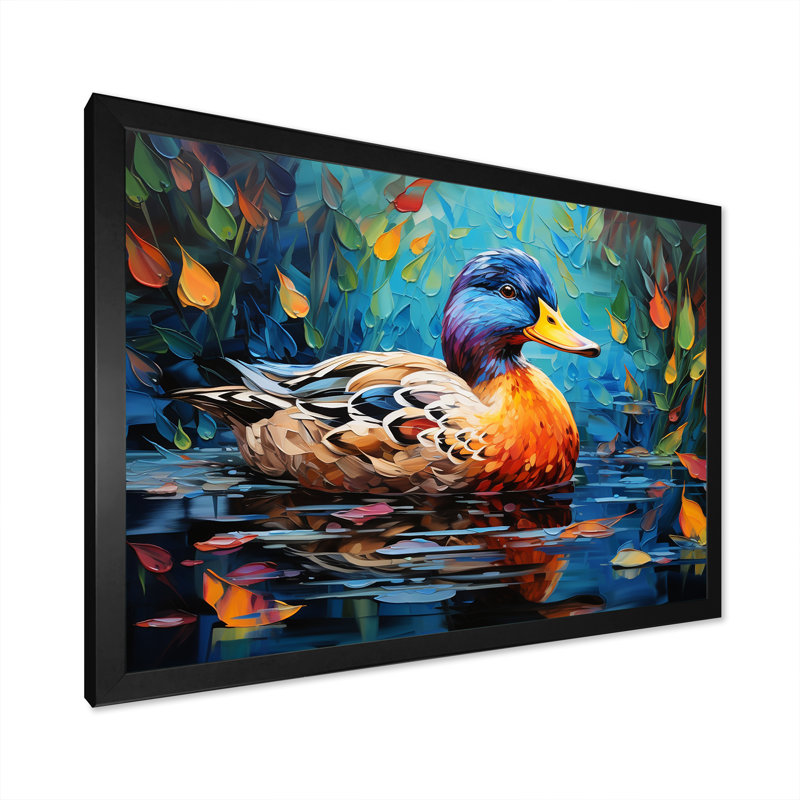 Fauve canard II, art mural, Cadre d'angle fermé noir, H 12 po x l 20 po x P 1 po