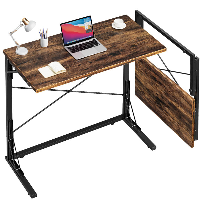 31.5" Folding Desk, Foldable TV Tray Table For Eating On Couch, Extra Large TV Dinner Trays, Portable Fold Computer Writing Desk Table For Home Office, Rustic Brown