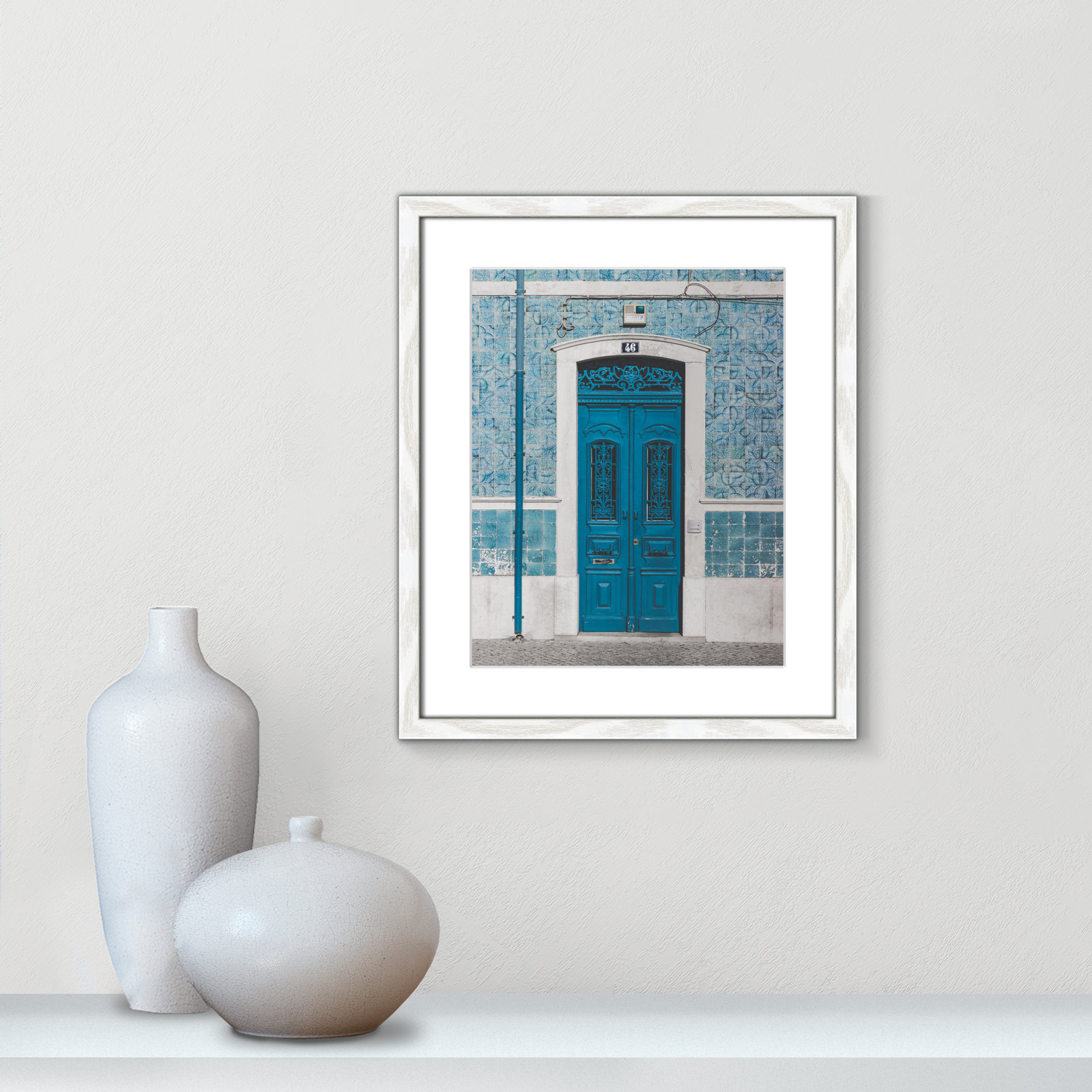Blue Door Of Caldas De Rainha, Portugual by Catarina Carvalho, White, 19" H x 16" W x 0.75" D