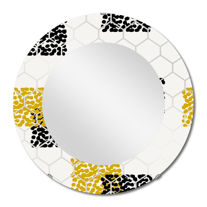 Carrés jaunes et noirs à pois - Miroir mural moderne, 32 po x 32 po
