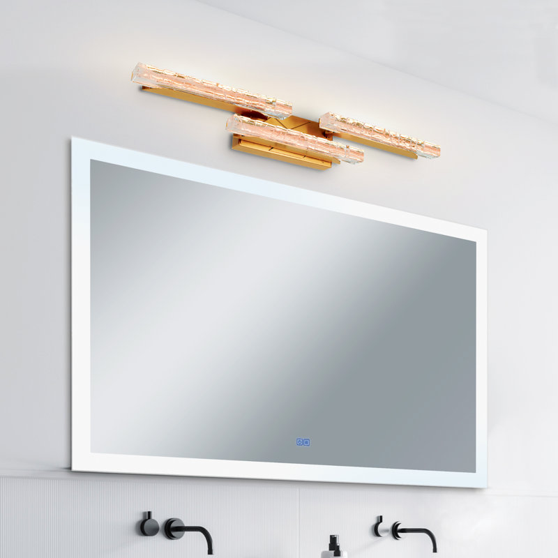 Éclairage intégré moderne pour meuble-lavabo à DEL 36 po avec verre texturé fait à la main pour salle de bain, Laiton