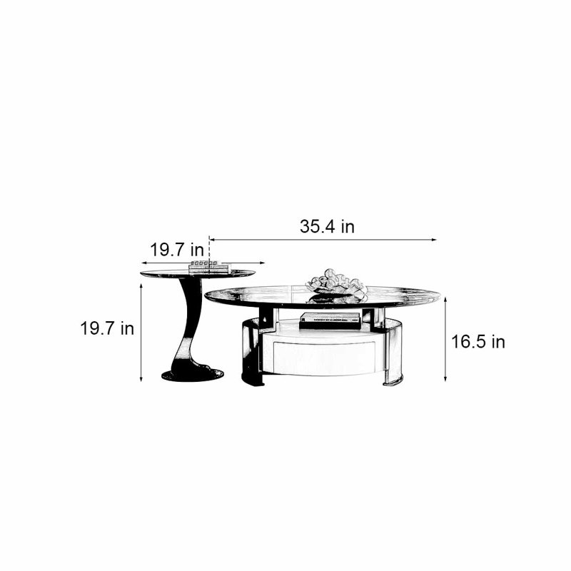 Table basse Creative en pierre supercristalline, H 16,5 po x L 35,4 po x l 35,4 po, Doré, Blanc