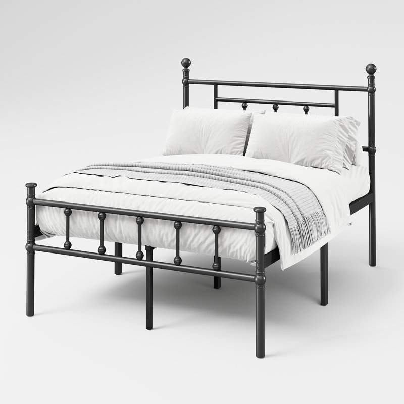 Structure de lit plateforme en métal avec tête et pied de lit, assemblage facile, Lit double, 18"