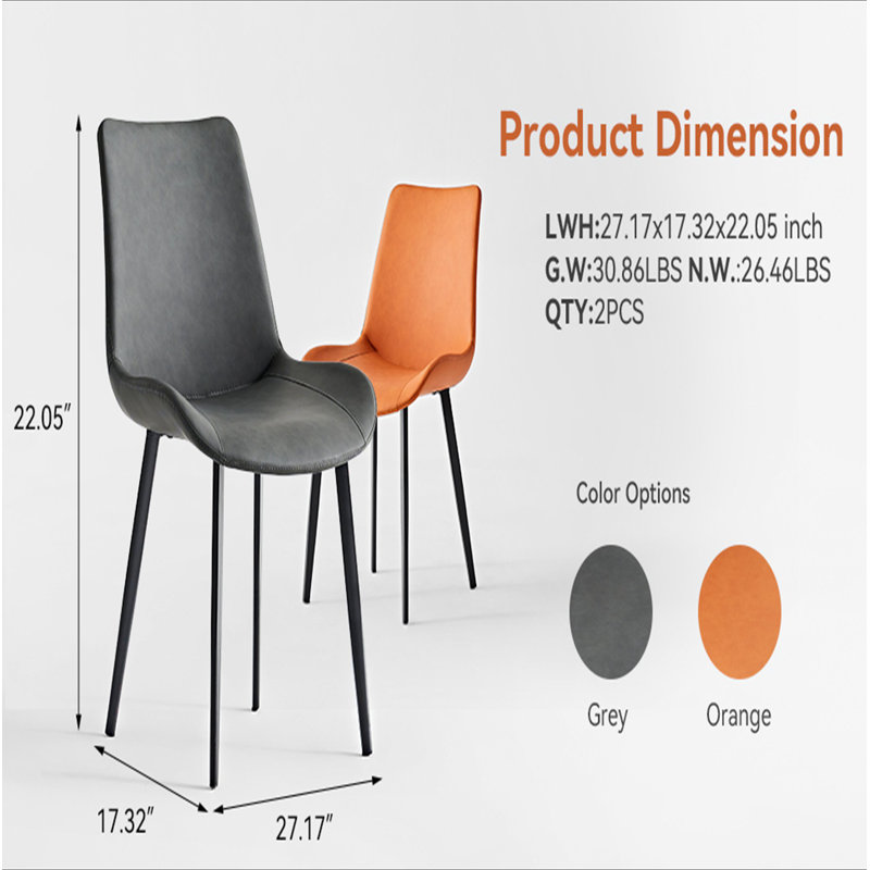 Orange PU Leather Dining Table Set of 2 with Iron Legs