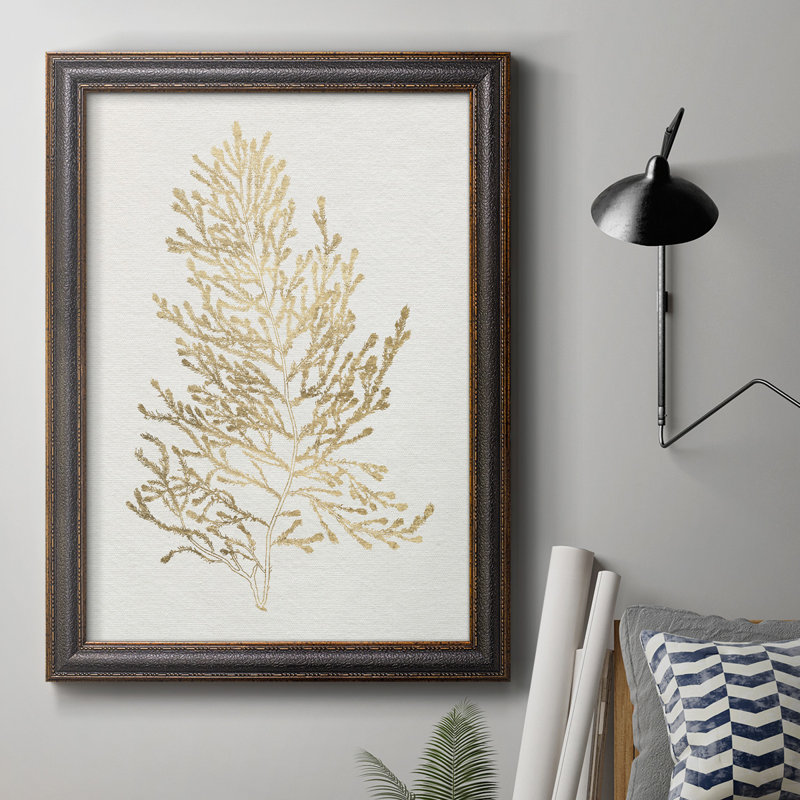 Toile encadrée de qualité supérieure avec algues dorées IV - prête à être accrochée, H 20 po x l 16 po x P 2,5 po