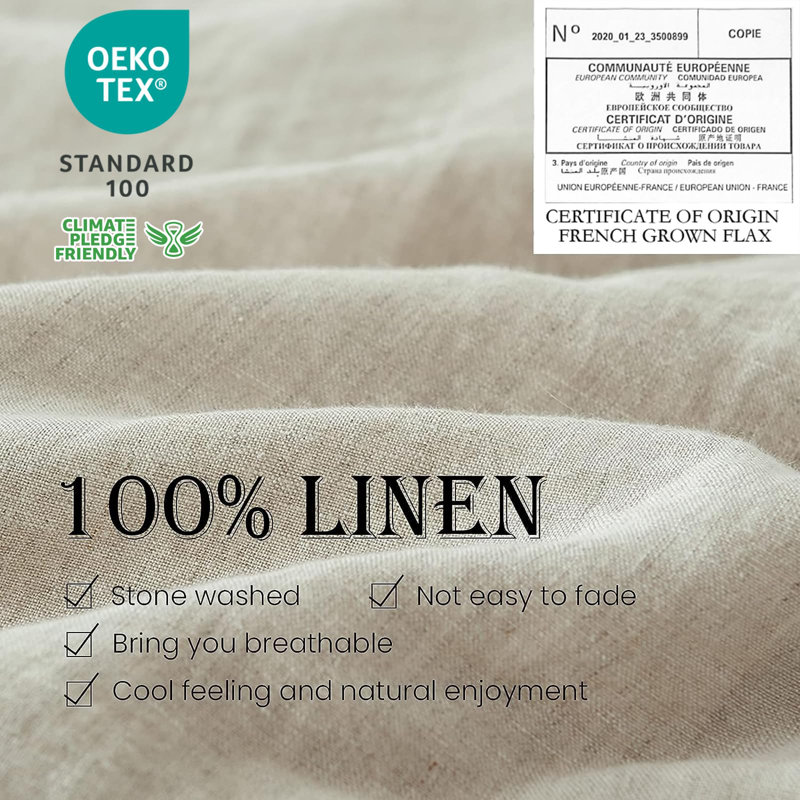 Natural Linen King Duvet Cover Set with Button Closure