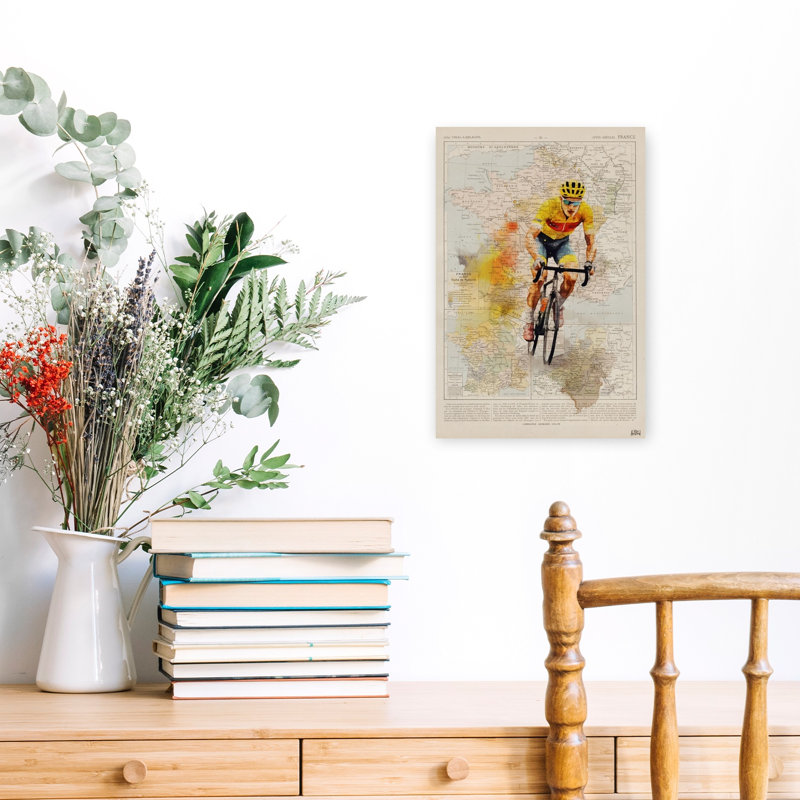 «Dynamic Cycling France Map», reproduction d'art murale rétro classique, 18" H x 12" W