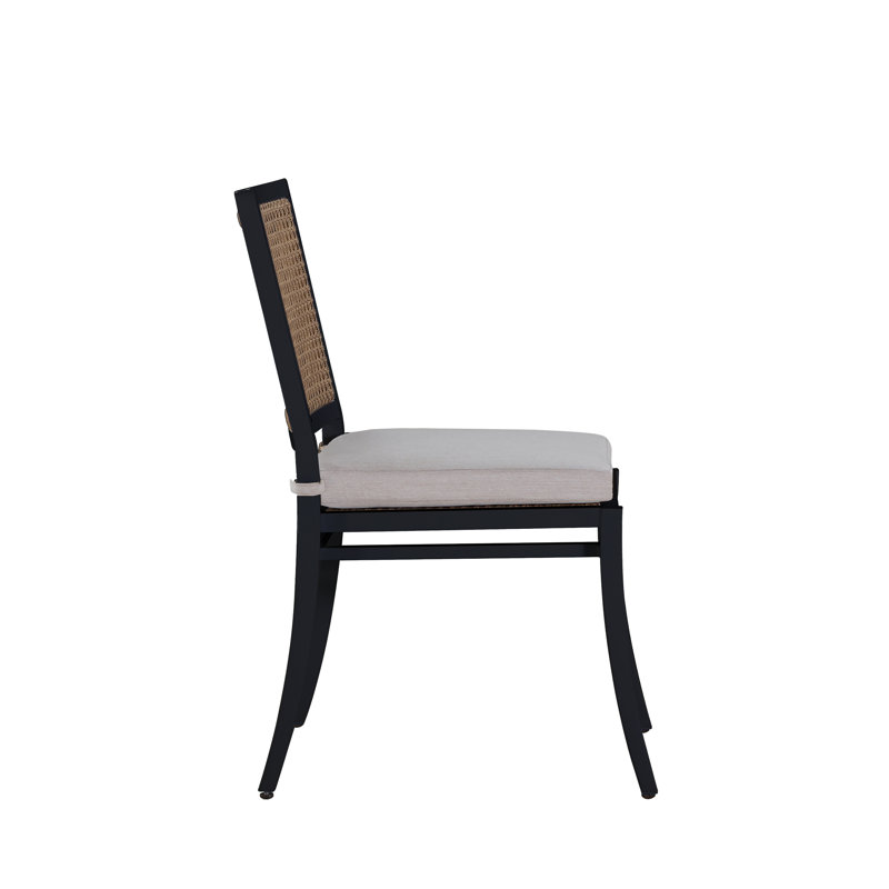 Bermuda Aluminum and Cane Stacking Side Chair, Welt + Standard Fill, Verona Fossil(463), Midnight And Natural Cane