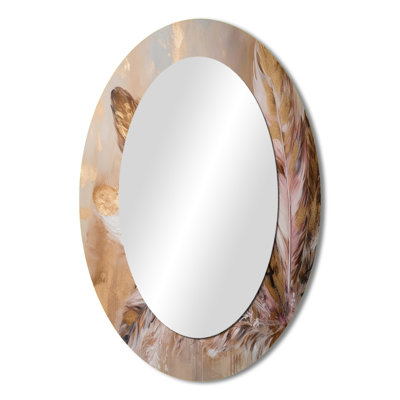 Gold Feather Boho Majesty - Large Oval Wall Mirror On Metal