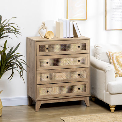 Latwana Chest of Drawers, 4 Drawer Unit Storage Organiser with Rattan Element