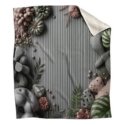 Botanical Arrangement Gray Background Blankets