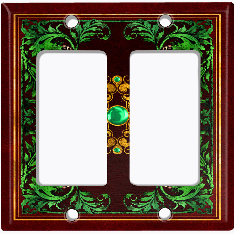 Couvercle de prise de courant en métal avec interrupteur de lumière (cadre élégant à fleur verte marron - bascule simple)