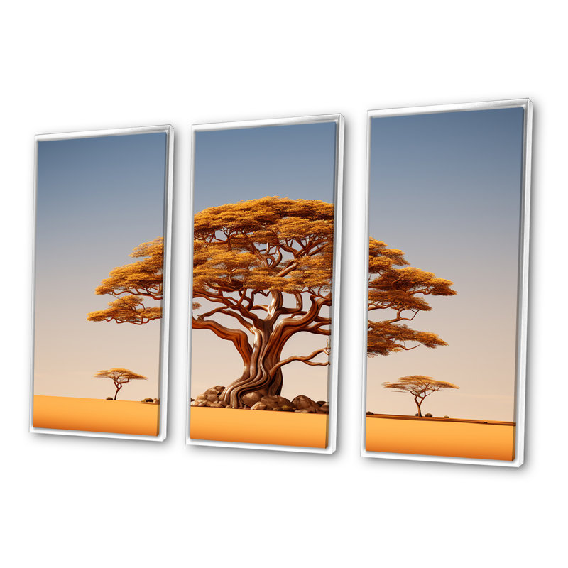 Arbre africain, arbre IV - ensemble d'art mural sur toile, arbre africain, Cadre flottant blanc, H 28 po x l 36 po x P 1 po