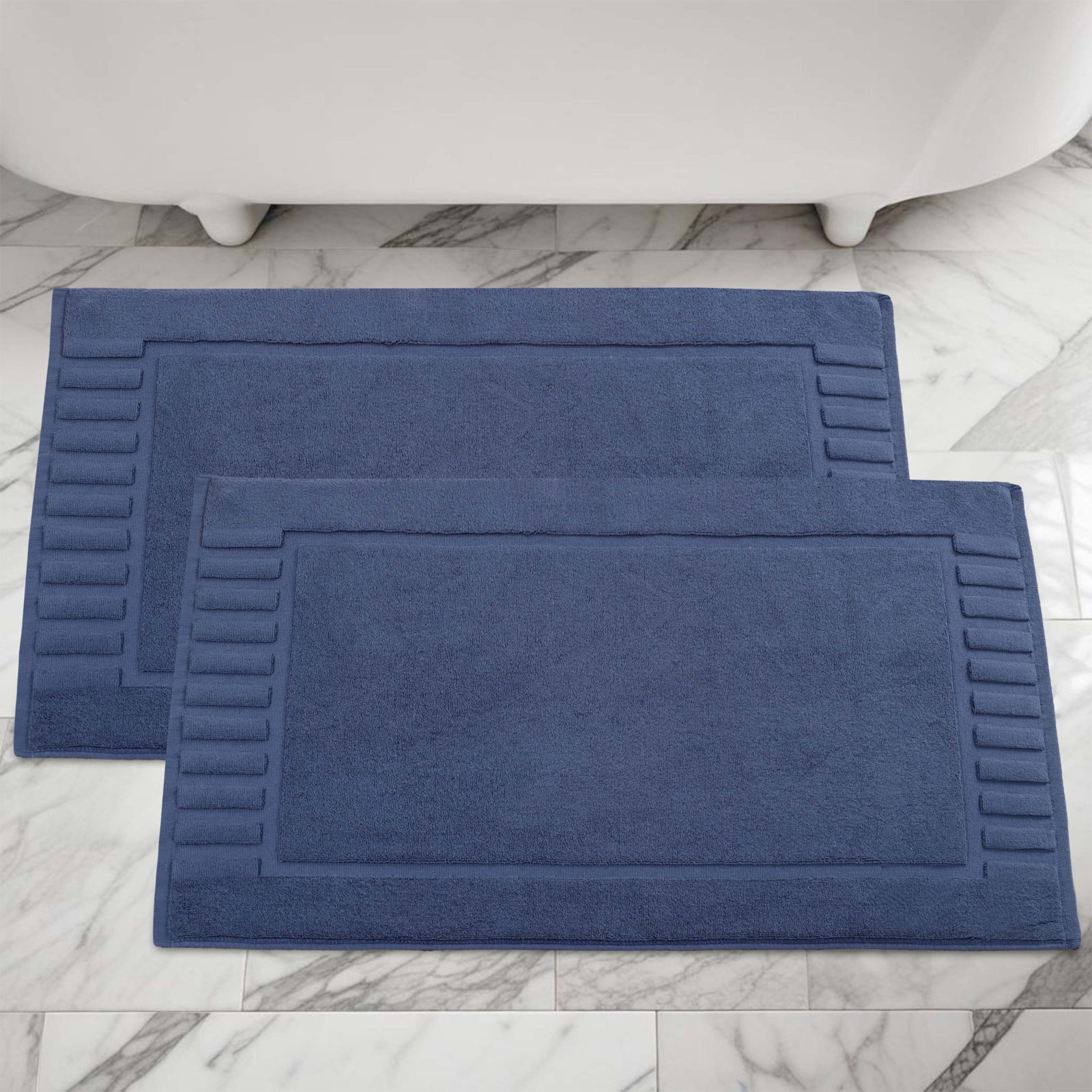 Pardue Cotton Bath Mat, Navy Blue, Geometric