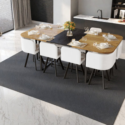 Spacious Modern Dining Table Set With Faux Leather Chairs For Family Entertaining