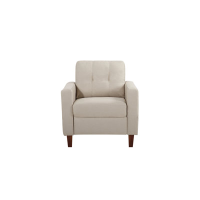 Button Tufted Piped Trim Square Arm Upholstered Sofa Chair, Polyester Fabric Transitional Living Room Sofa Furniture