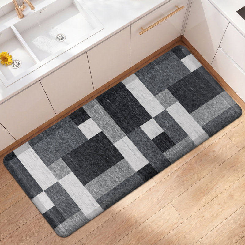 Tapis de cuisine antidérapant, Tapis de couloir 22 po x 54 po, White/Black/Grey