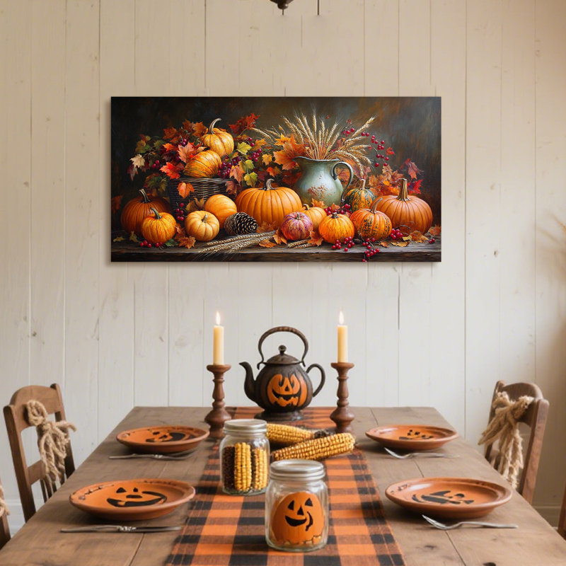 Art mural en forme de citrouille rustique en 2 dimensions, H 24 po x l 48 po