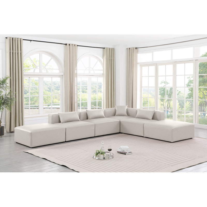Canapé modulaire en similicuir 6 pièces Houswerth, Cuir crème végétalien