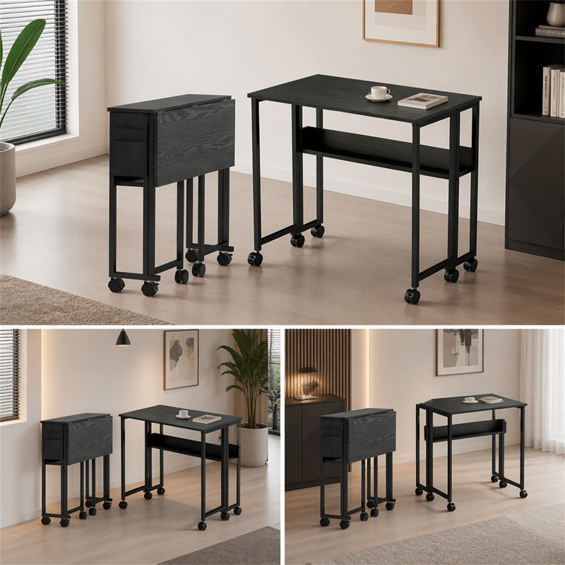 Bureau d'ordinateur polyvalent et pliable avec sac de rangement et abattant pour espaces de bureau à domicile compacts (seulement le bureau inclus)