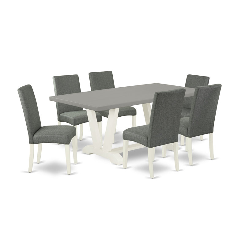 Ensemble de salle à manger 7 pièces - 6 chaises de salle à manger grises et une table de salle à manger en ciment - Lin blanc