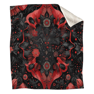 Red Black Floral Motif Blankets